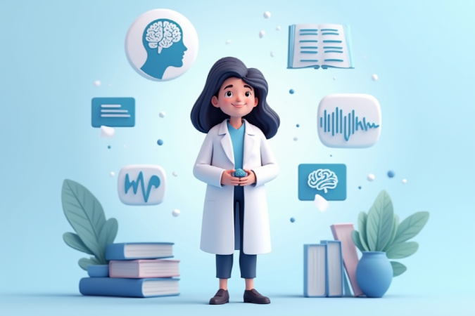 a_female_expert_in_a_white_lab_coat_smiling_while_holding_a_brain_model_standing_in_front_of_a_clea_jweixp49j25jjmlgzn3r_0