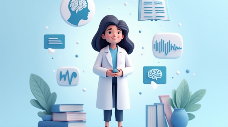 a_female_expert_in_a_white_lab_coat_smiling_while_holding_a_brain_model_standing_in_front_of_a_clea_jweixp49j25jjmlgzn3r_0