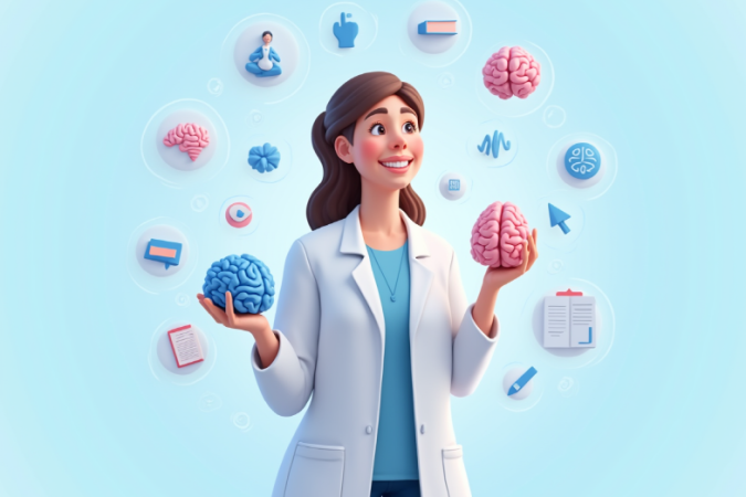 a_female_expert_in_a_white_lab_coat_smiling_while_holding_a_brain_model_standing_in_front_of_a_clea_ps7odexetiy0t35bg69t_3